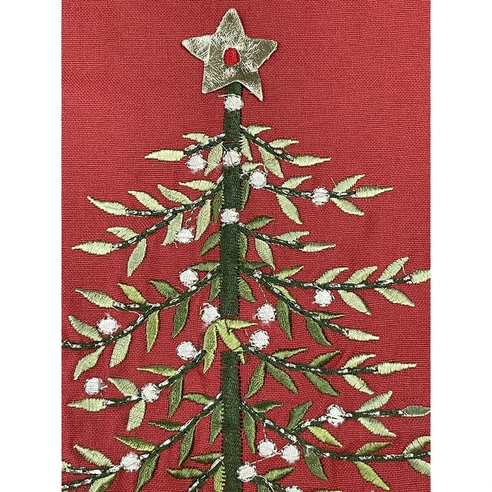 VTG Pier 1 Imports 100% Cotton Red Green White Christmas Tree Polkadot Tea Towel